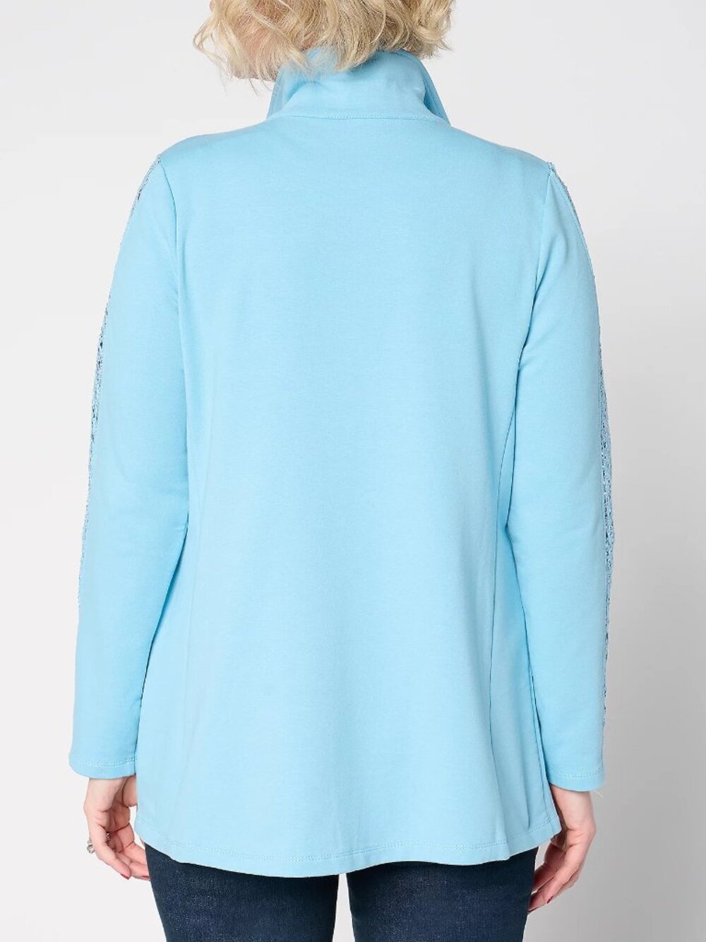 Susan Graver Weekend Regular Stretch Marina Knit Zip-Front Jacket w/ Lace 1X - Picture 2 of 4